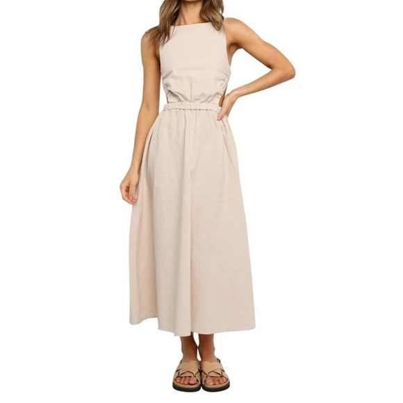 Open Back Beige Midi Dress Size M - Picture 2 of 8